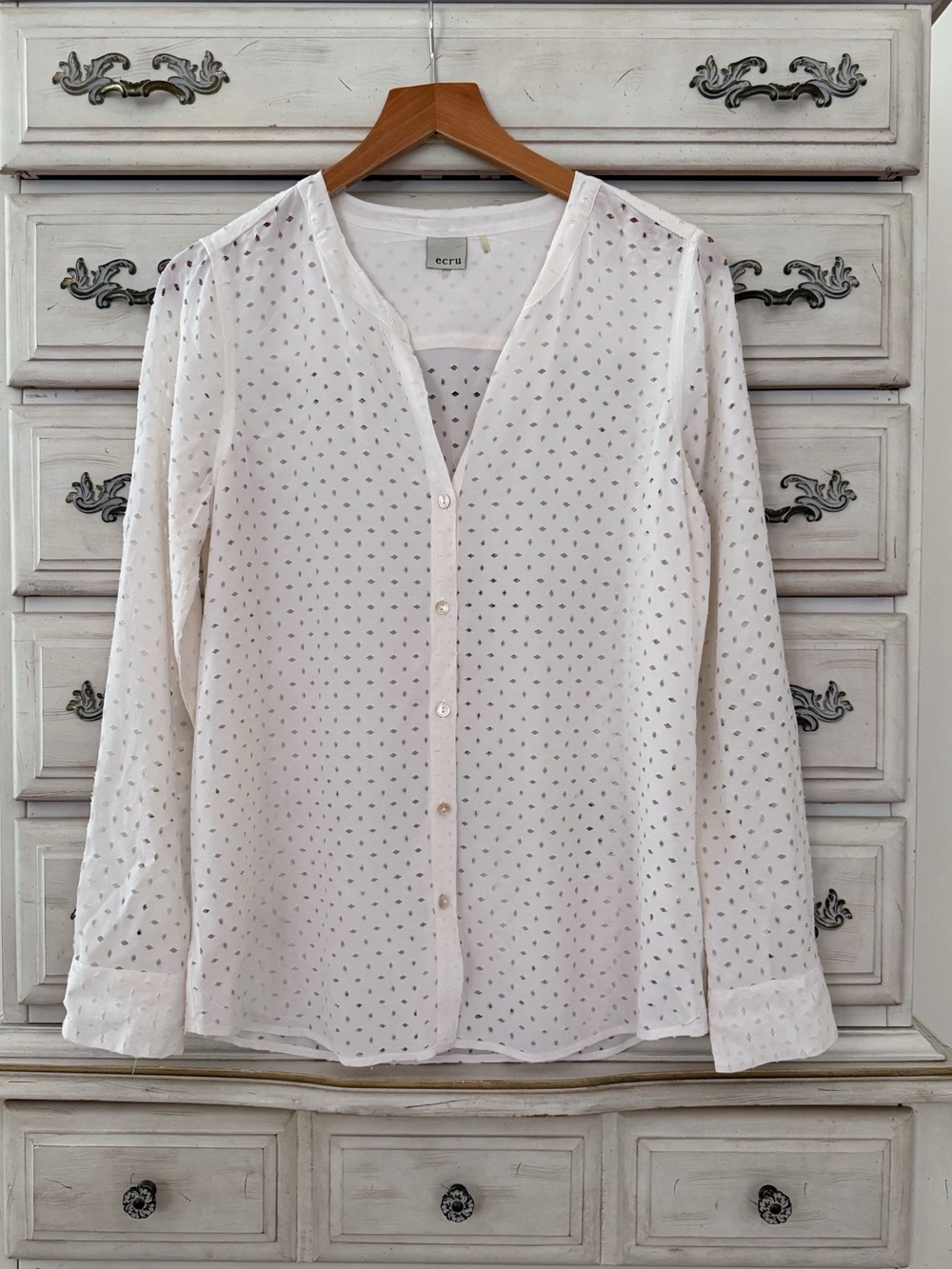Ecru Cream Silk Button Shirt